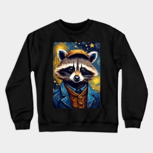 Cool Raccoon Animal  Portrait Painting in a Van Gogh Starry Night Art Style Crewneck Sweatshirt